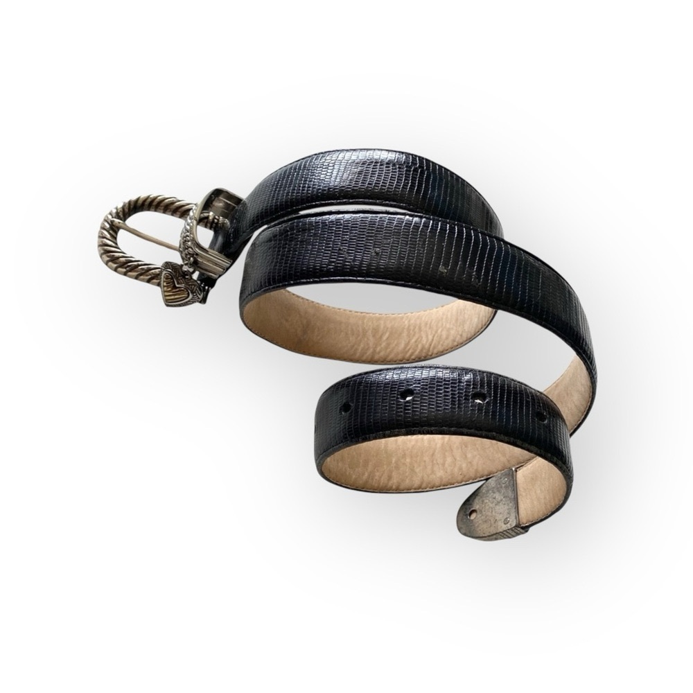 Vintage: Brighton ♡ Heart Charm Leather Belt ♡ Croc Embossed ♡ Two Tone Metal - Picture 2 of 16